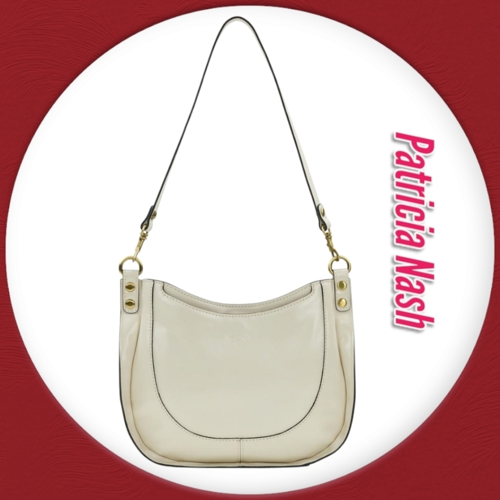 NWT Patricia Nash Caletta Hobo Crossbody Bag Ivory Latte Leather Shoulder - Picture 2 of 14